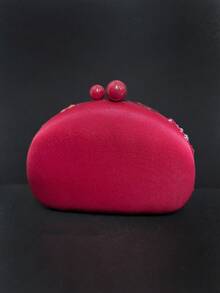 Unique Vintage Embroidered Floral Pattern Clutch Bag, Suitable For Daily Wear, Cheongsam, Evening Gown, Applicable For Banquet, Event, Party - Burgundy - View 3