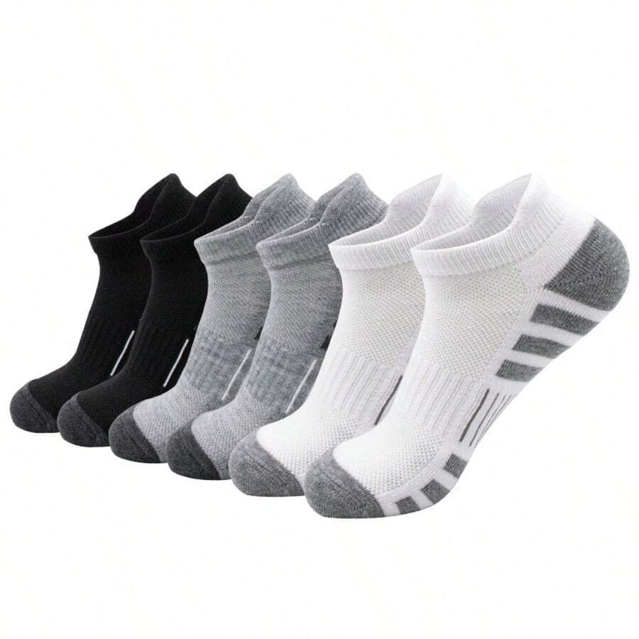 3 Pairs Solid Color Unisex Basketball Socks With Terry Cloth Bottom, Moisture Wicking Ankle Socks For Sports - Multicolor - View 1