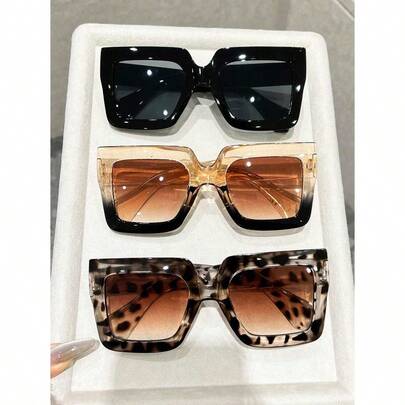 1pcs Women Plastic Gradient Leopard Colorful Square Frame Ombre Lens All-Match Best Friend Style Perfect Stylish Eyeglasses Combination For Business Casual Woman,Street Snap,Weekend Outfit Accessories