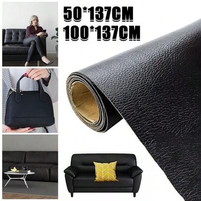 1Roll Self-Adhesive Faux Leather Fabric Patch For Sofa Repair, Car Interior Seat, Leather Bed Renewal, Soft And Hard Decorative Coverings - Non Fading, Strong Viscosity, Wear And Scratch Resistant, Durable And Long Lasting, Tear Resistance And Tensile Strength, Black