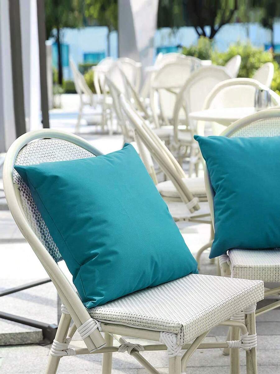 2pcs/Set Candy Color Outdoor Waterproof Cushion Cover, Suitable For Garden Pool Rattan Chair Pad, Blue-Green - Cyan 2pc - View 1