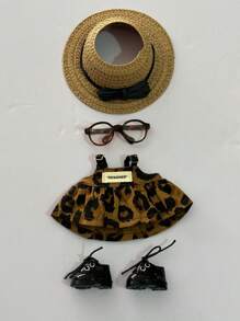 1-3pcs Labobo Doll Clothes Accessory, Leopard Print Strap Jumpsuit, Key Chain Decor