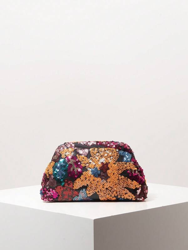 Bolso de mano con lentejuelas brillantes y coloridas para mujer, diseño floral, accesorios para fiesta de graduación o nupcial, bolso de boda elegante (patrón asignado al azar)