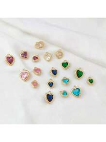 1 pieza/4 piezas/6 piezas Colgante con borde en forma de corazón y circonita, Colgante con dije colorido para pulsera DIY, collar, decoración de joyería