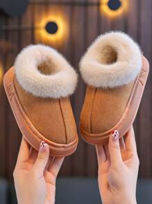 Children's Slip-On Slippers, Simple & Fashionable Indoor Home Fluffy Shoes, Autumn/Winter, Dirt-Resistant, Non-Slip, Thick Sole, Small/Medium/Large, Boys/Girls, Toddlers, Warm Lining Boots For Outdoor Wear