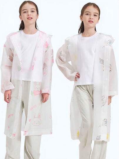 1 件儿童防水雨衣 | 卡通兔子印花，非一次性 EVA 加厚，便携防风，宽松版型，连帽，超细纤维材质，适用于学校、圣诞节、复活节、万圣节、感恩节、户外徒步、休闲、春季、夏季、秋季、冬季、露营、徒步旅行和户外活动