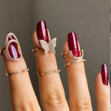 3件套微镶嵌锆石指甲戒指，创意戒指套装 - 金色 - 查看 2