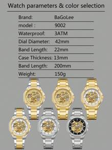 BaGoLee 1pc Men's Mechanical Watch, Hollowed-Out Design Showcasing Mechanical Structure, Self-Winding Accurate Timekeeping, Reliable Waterproof, Comfortable Wear, Versatile For Any Occasion, Suitable For Any Man