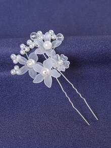 4 pezzi Eleganti fermagli per capelli con fiori bianchi fatti a mano, accessori per la Festa di San Valentino, accessori per capelli da sposa, adatti per l'estate e la spiaggia - Bianco - Visualizzare 3