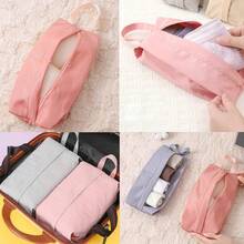 A Set Of Three Fabric Storage Bags, Portable Travel Makeup Pouch, Storage Bags For Underwear And Socks, Hand Wash, Available In Gray, Pink, And Light Brown, Perfect For Travel. - Multicolor - View 6