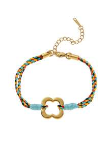 1 件夏季时尚精致不锈钢波西米亚爱情太阳四叶草多巴胺手链，展现魅力和个性化，适合女性日常穿衣装饰、海滩度假派对、音乐节。