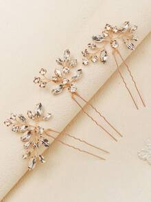3件套水晶婚礼发饰套装，手工水钻新娘发夹，伴娘发饰 - 金色 - 查看 8