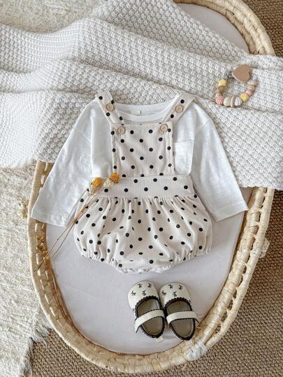 女婴可爱波点印花灯芯绒连体衣，春秋季