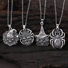 GuoShuang 4pcs Retro Men's Necklace Gothic Rock Skull Halloween Retro Necklace Jewelry Gift