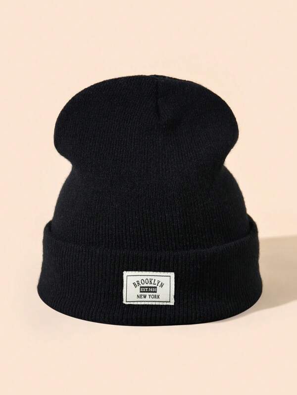 1pc Men's Letter "New York Brooklyn" Embroidered Decoration Warm Knit Beanie Hat, Suitable For Autumn/Winter Daily Wear Fall Outfit