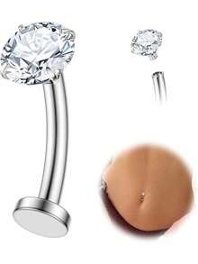 1件装浮动式钛金肚脐环，低过敏性G23钛金内螺纹肚脐穿刺饰品，14G，女士