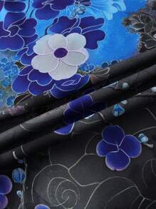 Japanese Style Floral Print Kimono Cardigan, Loose Fit Vintage Sakura Printed Spring/Summer Unisex Lightweight Jacket, Casual Streetwear, Beach, Travel, Festival, Party Costume - Blue - View 5