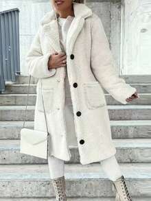 جاكيت كاجوال من الفليس بأزرار أمامية بلون واحد