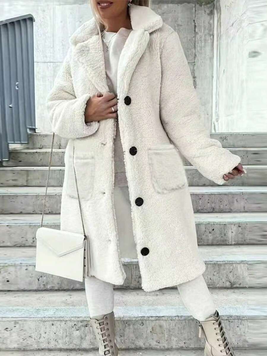 جاكيت كاجوال من الفليس بأزرار أمامية بلون واحد