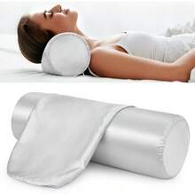 2 Pack Round Neck Pillow Case Covers, 18x6 In Neck Roll Satin Pillowcase Silky Bolster Pillow Cover Grey Cervical Pillow Cover With Hidden Zipper, Silk Cylinder Pillow Covers For Hair & Skin - Light Grey - View 1