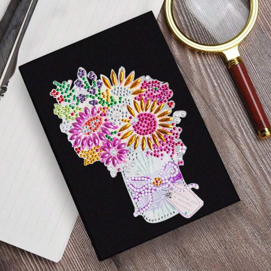 1pc Adult DIY Diamond Painting Kit Notebook, Asymmetrical-Shaped Diamond, Shimmering Bouquet Pattern, Suitable For Adult Beginners Diamond Art Crafting Kit, Ideal Gift