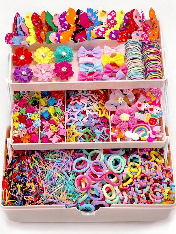 Juego de 170/780/895 piezas de ligas y pasadores de colores lindos y dulces para el cabello de niña, diademas para peinados trenzados, accesorios dulces para el cabello, horquillas con flores y conejos, adornos brillantes para el cabello con frutas y animales