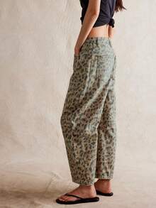 Women Spring Summer Casual Old Money Leopard Print Wide Leg Jeans Loose Pants - 棕色 - 查看 3