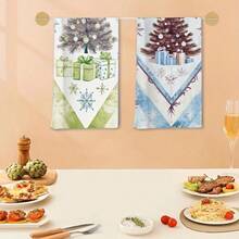 2pcs Set Of Christmas Themed Towels, Designed With Christmas Snowman And Christmas Tree Pattern Printed Towels, Machine Washable, Heat-Resistant, Absorbent And Reusable, Room Decoration, Kitchen And Bathroom Towels, Party Decoration, Home Decoration, Ideal Christmas Gift - Multicolor - View 10