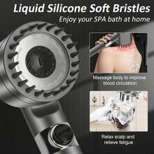 5-In-1 Handheld Shower |   Pressure Boosting, Chlorine & Hard Filtration, ON/OFF Control, Adjustable Spray Modes, Hair & Skin Massage |   Universal Interface, 5ft Hose, 6 Elements, No-Drill Bracket |   Comfortable Massage Bath - Grey - View 7