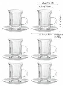 1 Set, Middle Eastern Retro Glass Tea Cup & Saucer Combination, Turkish Tea Cup With Saucer Set, Includes 6 Cups And 6 Saucers, Suitable For 6 People, Slim Waist Design With Thickened Bottom To Prevent Tea From Getting Cold