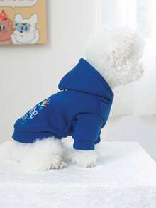 PETCIRCLE 1pc Pet Clothes, Dog/Cat Apparel, Small Dog/Puppy Outfit, Cute Happy Puppy/Kitten Clothes, Small Dog Autumn/Winter Warm And Comfortable Hoodie - Royal Blue - View 4
