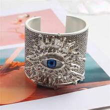 1 件夸张金属水钻邪眼袖口手镯，宽哥特式巴洛克风格眼形手镯，闪亮复古配饰