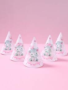 6pcs Pink Elephant Theme Baby Shower Party Paper Hats, Adorable Pink Elephant Pattern 1st Birthday Party Decorative Hats, Gender Reveal Party Accessories, 1st Birthday Gift, Pink Elephant Decor Birthday Hat, Baby Shower Photography Props, Baby Shower Party Favors, Gender Reveal Party Decorations, Popular Pink Elephant Pattern Design - Pink Elephant - View 7