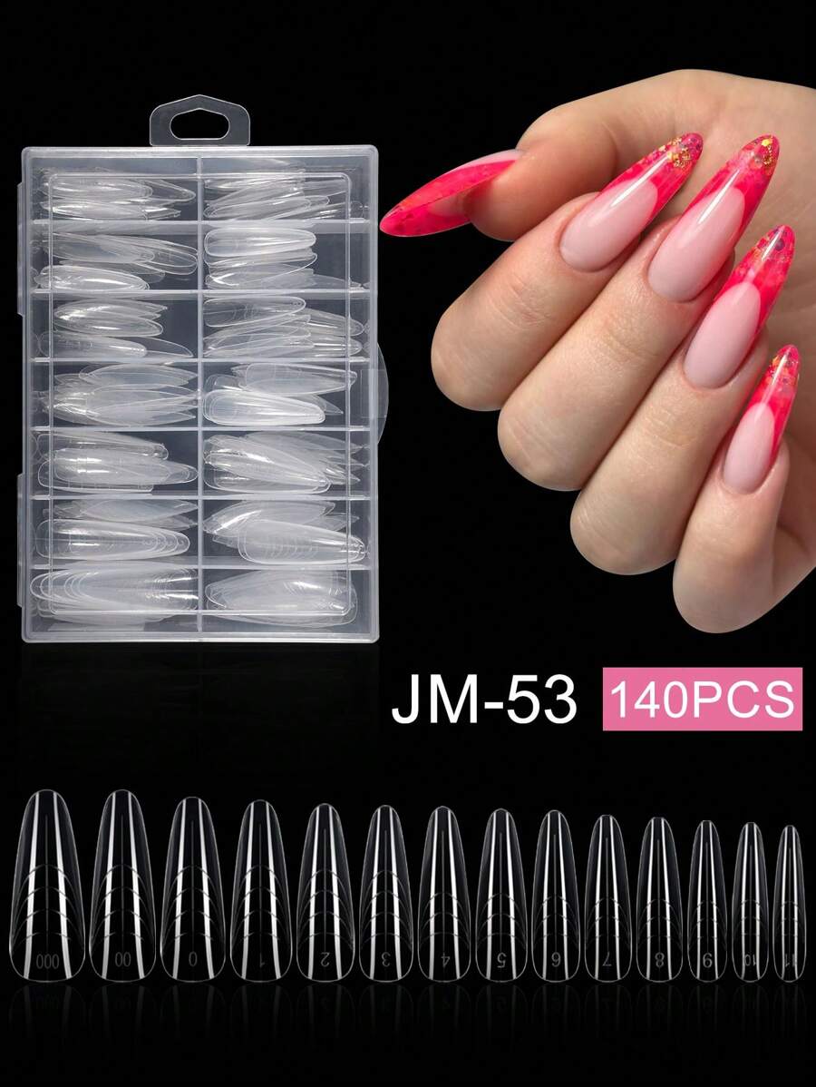 140pcs/Box Gel Nail Tips Kit, Pre-Formed False Nails For Gel Polishing, Soak-Off Easy Nail Extension Acrylic Fake Nail Tips, Crystal Nail Mold Without Paper Form For Quick Uv/Led Extension, Dual-Ended Nail Extension Tool Press On Nails Nail Supplies