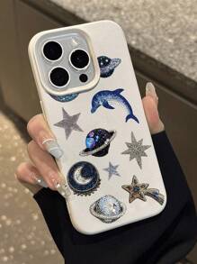 1 pieza Funda de teléfono suave con patrón de delfín azul y estrella, impermeable y antideslizante, compatible con Apple y teléfonos