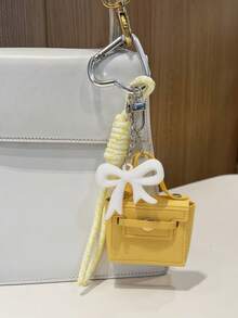 1 件迷你背包钥匙扣女士小零钱包硬币包扭锁带钥匙耳机包背包装饰蝴蝶结钥匙扣 - 彩色 - 查看 2