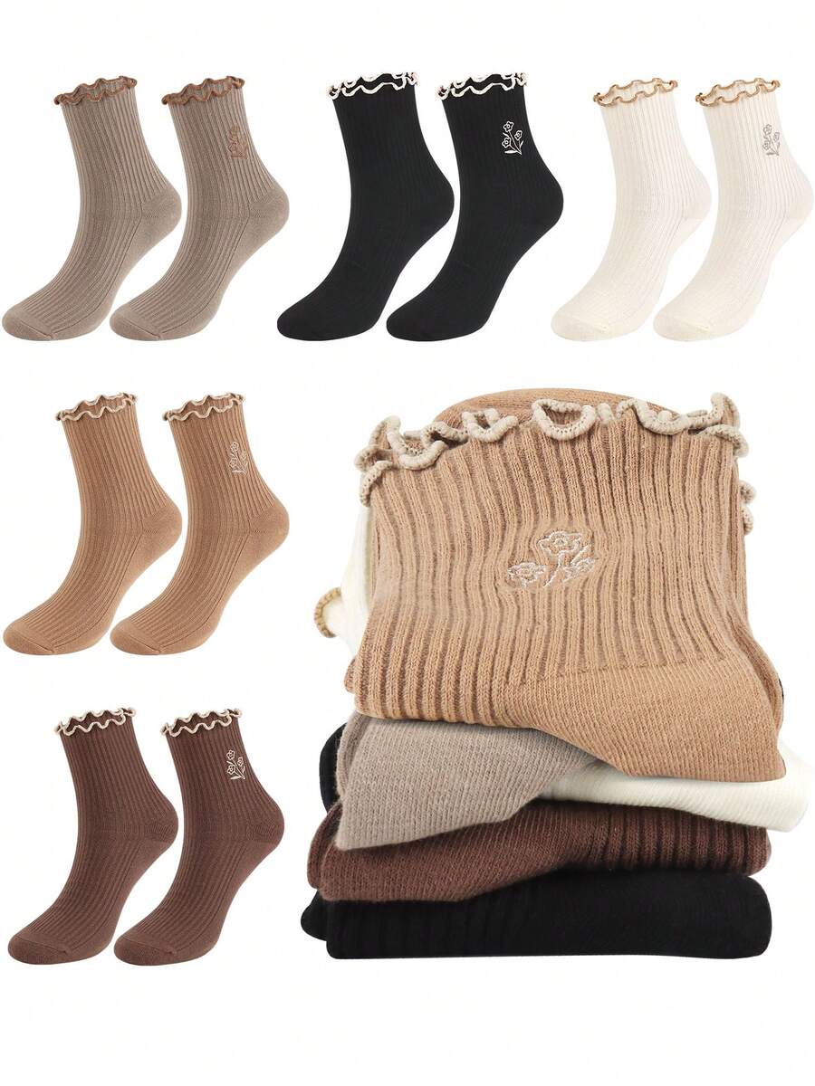 Women Cotton Super Thin Frilly Ruffle Socks Boat Socks Ankle Short Socks - 彩色 - 查看 1