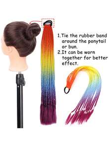 Synthetic Rubber Band Twist Braid Ponytail Colored For Girls Kids Crochet Hair Elastic Rope Hair Accessories Afro Hair 1pc - Multicolor - View 6
