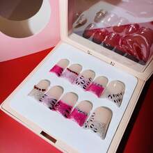 Duck Nails Y2K Short Press-On Acrylic Nails, 10 Pcs Handmade 2025 Summer Pink-Silver Glitter Nails Embellished With Tiger-Stripe Patterns & Rhinestones For Party, Wedding, Holiday & Daily Wear-Reusable Gel Acrylic, Easy Application With Jelly Glue Set Included - Màu Hồng Tươi - Xem 5