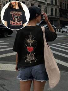 Women's Summer Glass Throne Graphic Print Round Neck Short Sleeve Simple Casual Everyday Black Plus Size T-Shirt Tops, - Black - View 2