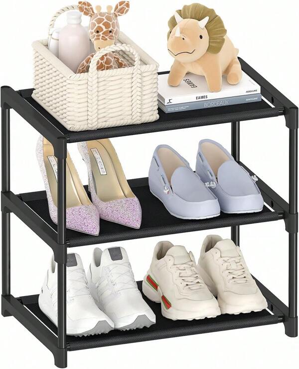 3 Tier Small Shoe Rack, Narrow Stackable Kids Toddler Adult Shoe Storage Organizer Shelf For Closet Floor Front Door Entrance Entryway, Free Standing Shoe Rack Organization Shelves