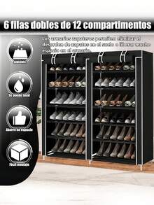 SANSA HOME Shoe Rack Storage Organizer, Double Row Portable Nonwoven Fabric Cover Shoe Rack Holds Up To 38 Pairs Gray - Black - View 3