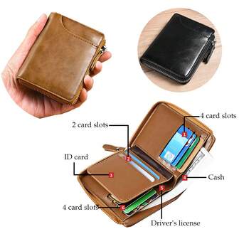Women/Men Solid Color PU Leather Anti-Scanning Multi-Function Card Holder Zipper Coin Purse Wallet