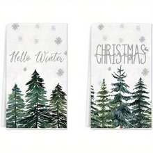 2pcs Christmas Themed Towels, Designed With Christmas Tree And Snowflake Pattern Printed Towels, Machine Washable, Heat-Resistant, Absorbent And Reusable, Suitable For Room Decoration, Kitchen And Bathroom Towels, Party Decoration, Home Decoration, Making It An Ideal Holiday Gift For Christmas. - Multicolor - View 15