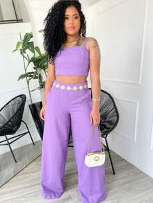 Simple Casual Elegant Pocket Set Women's Birthday Party Spring Set - Lilac Purple - View 1