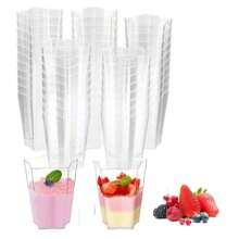 25/50/100 piezas Tazas de postre de plástico de 2,5 oz, 70ml forma de pentágono, tazas transparentes de postre para parfait, aperitivo, reutilizables, cuencos para servir postre, pudín, mousse para fiestas (5 X 6,1cm)