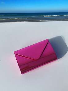 2025 Newest Fashionable Silver Metal Evening Bag, Women's PU Leather Shiny Mirror Flap Clutch, Elegant Party Shoulder Bag With Chain And Wallet - Hot Pink - View 1