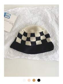 1 件复古提花针织渔夫帽，适合女士，春夏季，百搭，小脸框架渔夫帽，粉色条纹撞色手工秋季配饰