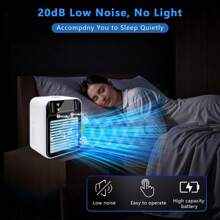 Ventilador de aire acondicionado portátil recargable por USB con función de enfriamiento, batería de 3000mAh, humidificador por pulverización, ajuste de doble velocidad, diseño compacto para uso en el hogar/oficina y comodidad al aire libre