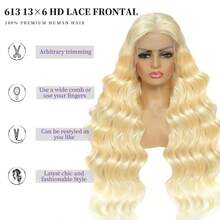 Uveous 613 HD Lace Frontal Wig 13x6 200 Density, Blonde Lace Front Wigs Human Hair, Pre Plucked Bleached Knots With Baby Hair Natural Hairline Body Wave 613 Lace Front Wig Human Hair - S613 - 查看 7